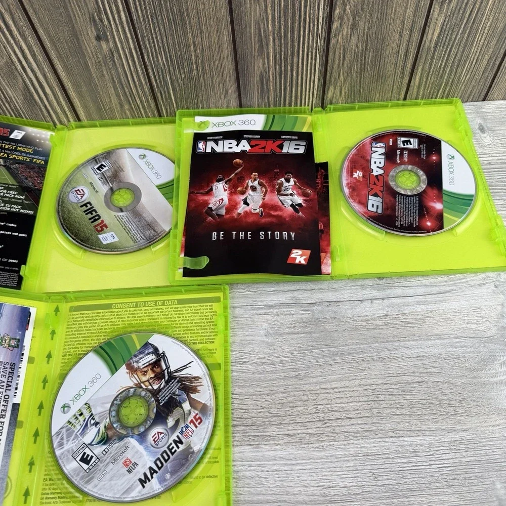 Xbox 360 Sports Game Bundle FIFA 15, NBA 2K16, Madden NFL 15 Tested Working